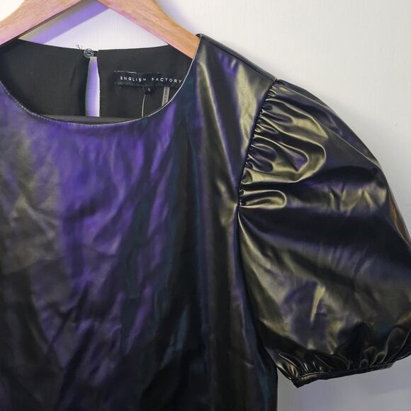 NwT Faux Leather Lined Puff Sleeve Crop Top Size S Stretch Gothic Alternative - Picture 2 of 4